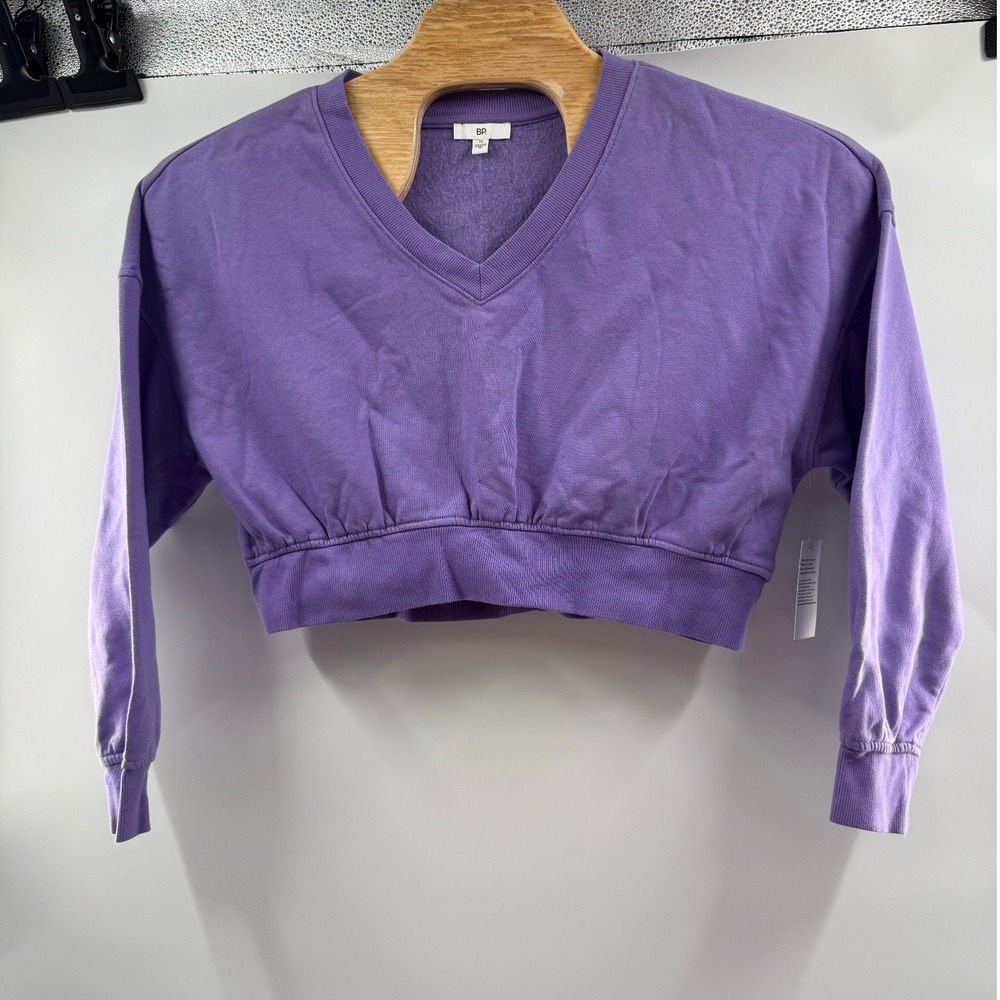 BP‎ Purple Cropped Sweatshirt V-Neck Long Sleeve Casual Top, Size Unknown